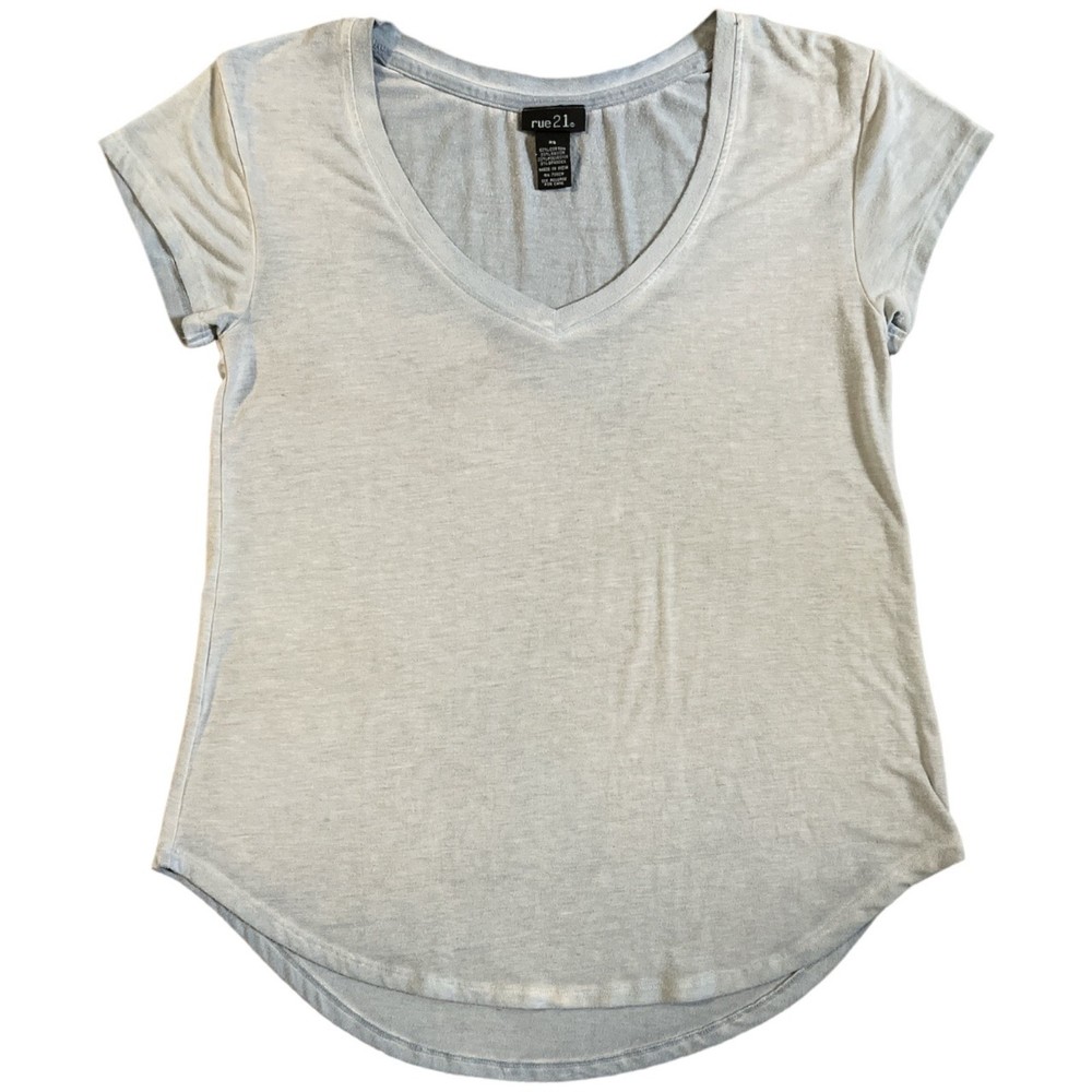 Rue21 Women Loose Fit Short Sleeve V-Neck Top Shirt Blouse Size XS Sky Blue